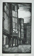 GREENWOOD QUEENS COLLEGE CAMBRIDGE LIMITED EDITION WOODCUT PRINT WOOD ETCHING