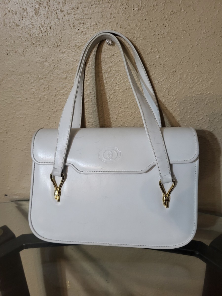 GUCCI グッチ　ショルダーバッグ　レザー　オールド　ホワイト　GG レア GUCCI（グッチ） 極 美品 オールドグッチ マイクロ GG ロゴ レザー 本