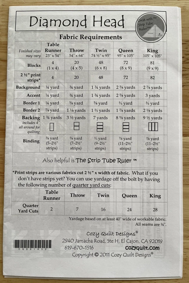 Quilt Pattern by Cozy Quilt Designs Diamond Head A 2.5” Strip Club Pattern - Image 2 of 2