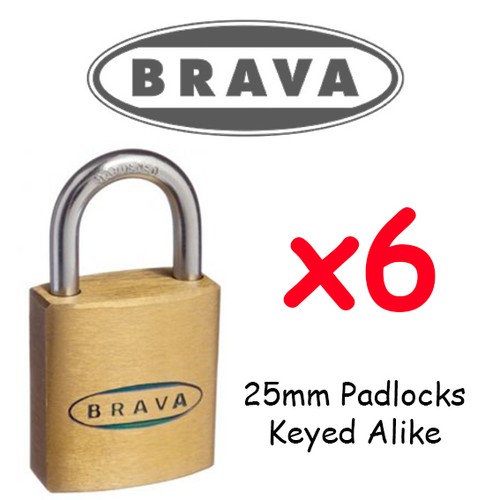 Padlocks x6 KEYED ALIKE BRAVA 25mm High quality BULK LOT