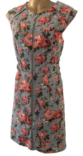 Oasis Damen Salbei Grün Blumen Reißverschluss Retro Style Shift Kleid Größe 14 (klein 14) - Bild 1 von 22