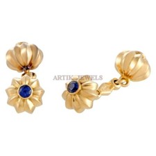 Heizbar Blau Saphir Edelstein Mit 18k Vergoldet Silber Manschettenknopf #1915