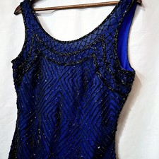 Vtg Beaded Evening Cocktail Dress Lawrence Kazar P L Black Blue NOS NEW Glam PL