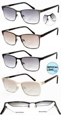 Square Metal Frame Light Tinted Bifocal Sunglasses Sun Reade Spring Hinges UV400