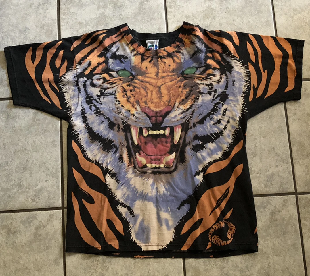 Vintage Liquid Blue All Over Print Tiger Shirt