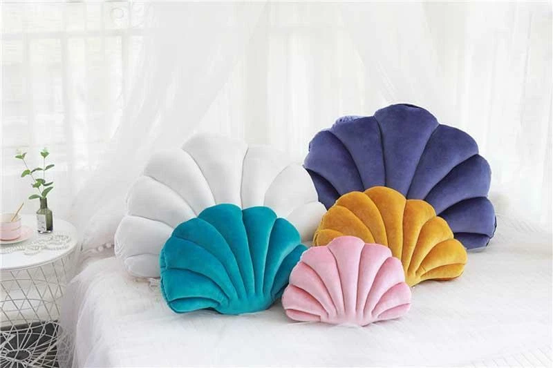 Velvet Plush Sea Shell Stuffed Pillow Throw Girl Cute Mermaid Clam Soft Cushion - Image 2 of 4