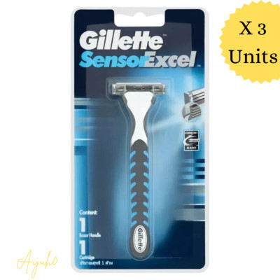 Gillette Sensor Excel Razor Handle Twin Comfort Blade Manual - 3 x pcs