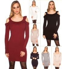 Koucla Mini Dress Coldshoulder Knitted Dress with Ruffles Milax-Fashion