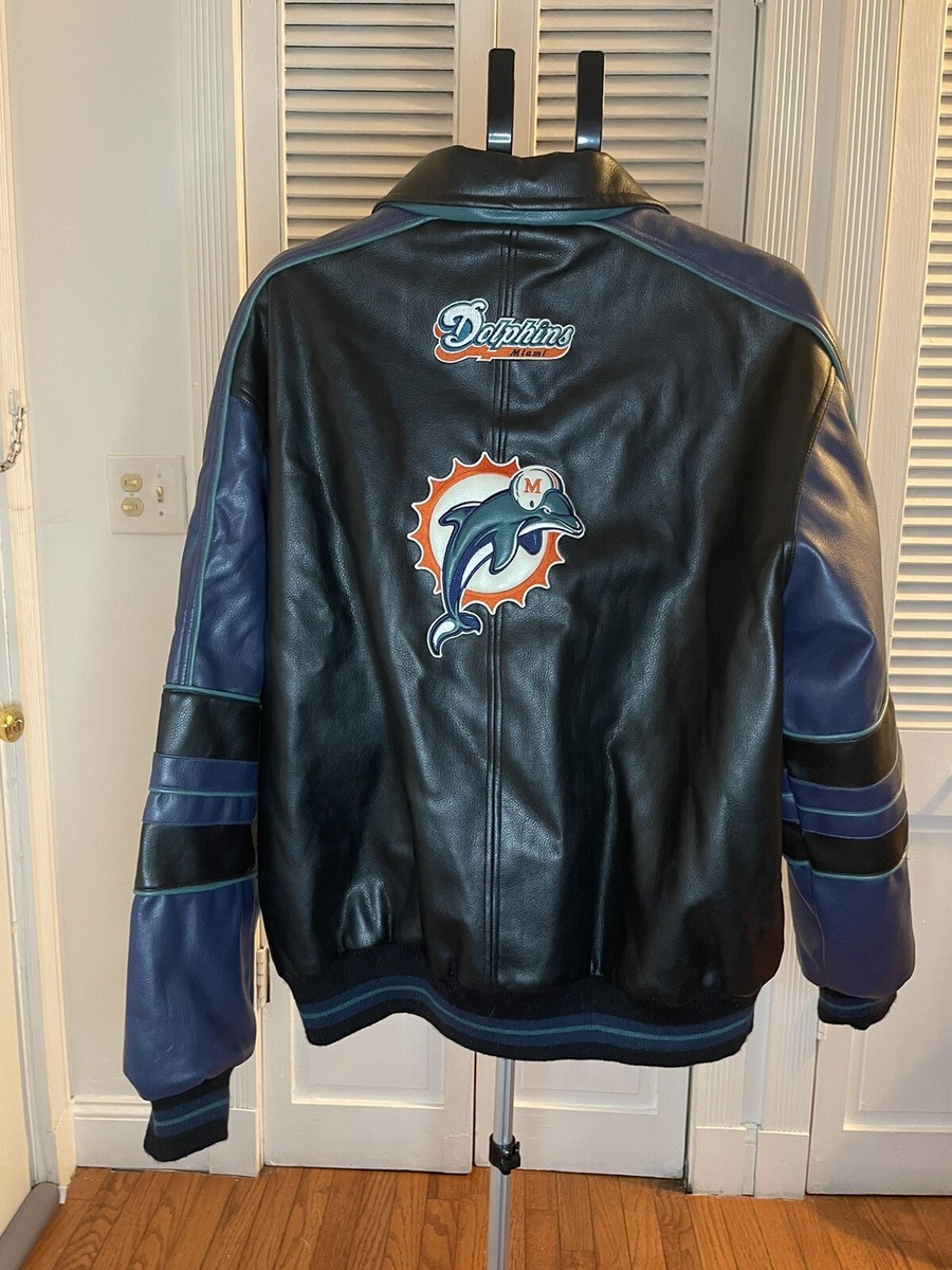 Dolphins レザー ジャケット NFL Officially Licensed NFL Men's Faux Leather Varsity Jacket by