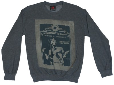 Bob Marley Crew Neck Sweatshirt -  ''December To Remember'' Woodcut Style Pic