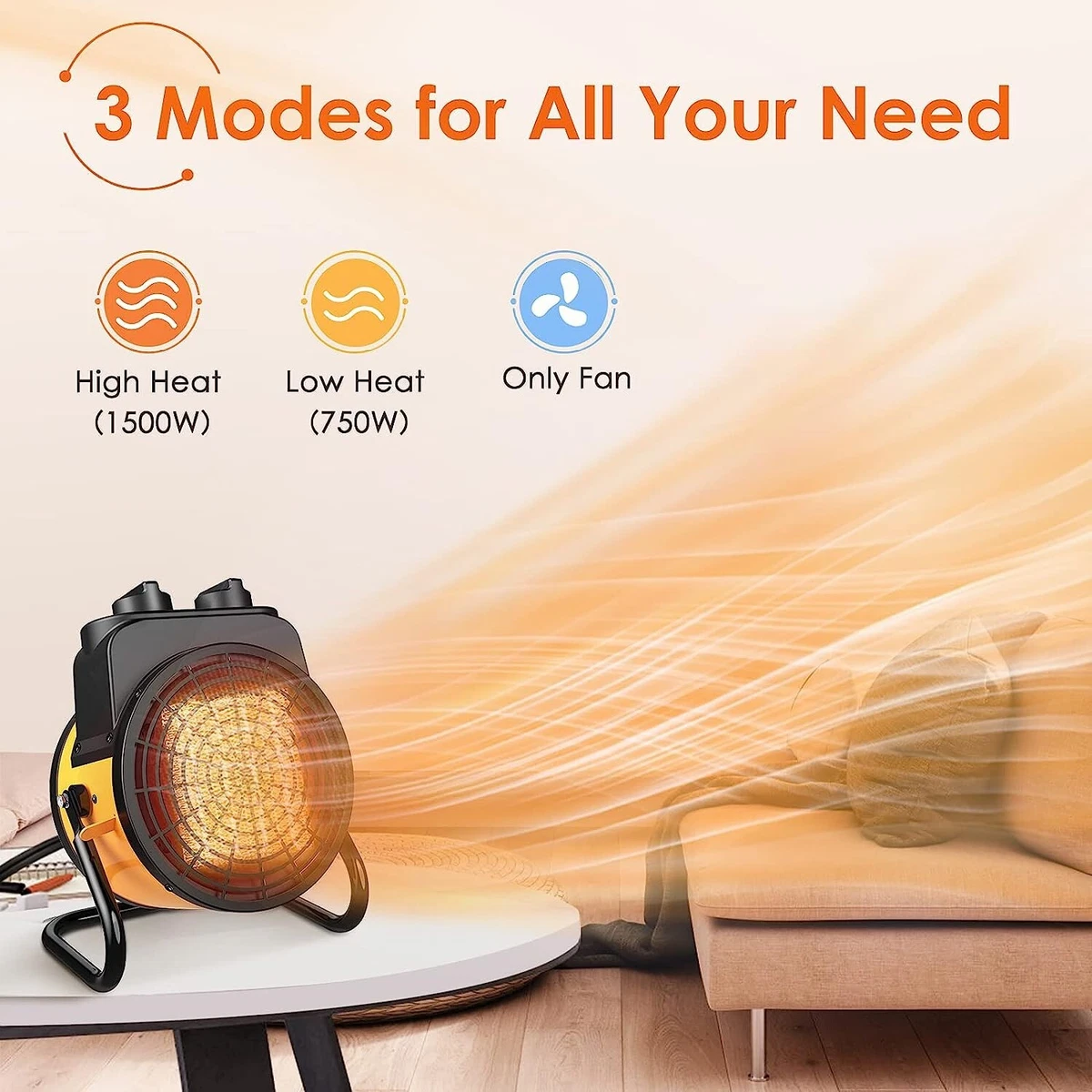 TRUSTECH-PTC-1500R 2-In-1 1500W Fast Heat Portable Electric Space Heater |  eBay
