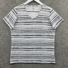 Falls Creek T-Shirt Women's Large Black White Casual Short Sleeve V-Neck Striped