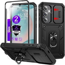 Galaxy S24 FE Case with Camera Cover Slider, 2 Tempered Glass Protectors, Kickst