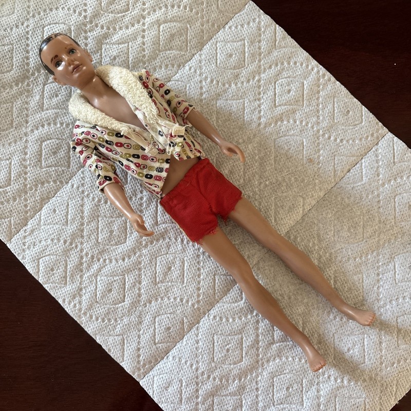 1960s Vintage Ken Barbie Doll Original Outfit Red Swim with Stripe top