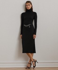 Lauren Ralph Lauren Women's Chain-Trim Rib-Knit Turtleneck Dress In Black $165