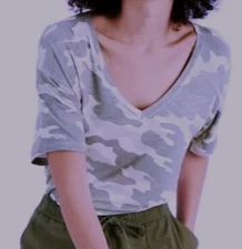 Style & Co Short Sleeve V-Neck Blue Camo Print Top Shirt 1X