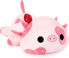 9 Inch Cow Plush with Strawberry Headwear, Cute Strawberry Love Cow Pink Stuffed