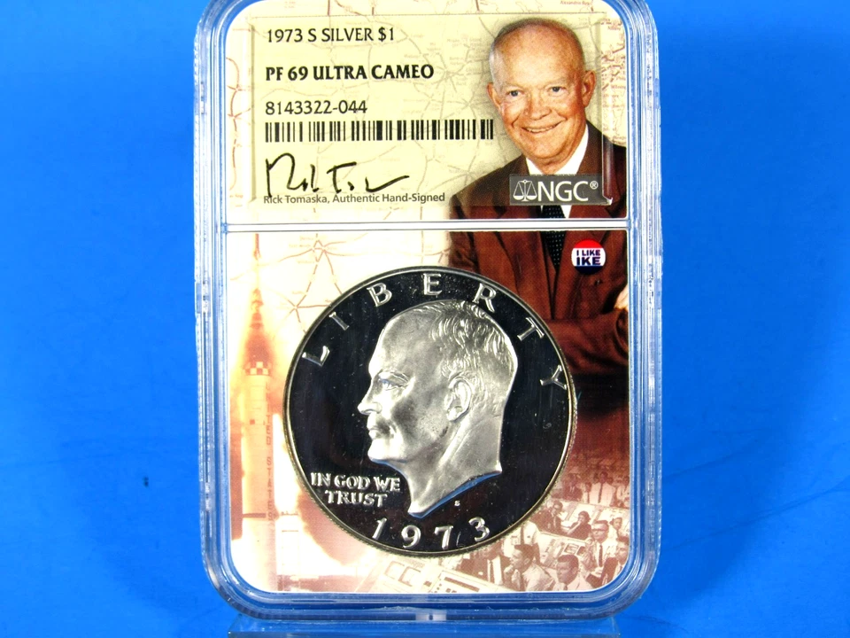 1973 & 1974 S  2-Coin Set, Silver Eisenhower Dollars NGC Pf 69 UCAM Tomaska Sig. - Image 4 of 4