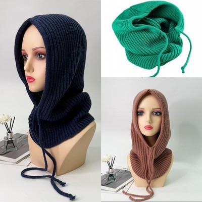 New 1PCS Warm Knitted Balaclava Cap Versatile Hooded Scarf Soft Thick Beanie Hat