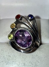 Nachlass massiver Sterlingsilber Ovalschliff natürlicher Amethyst Edelstein Ringgröße 7,25