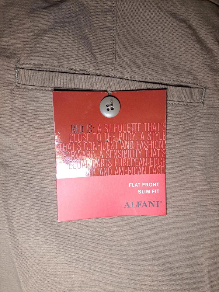 全新 Alfani Chino 裤子 男式 33x34 卡其色 棉 修身版型 — 第 4/4 张图片