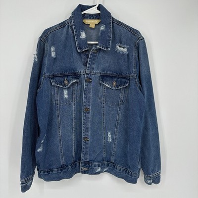 Roebuck & Co Jacket Mens XL Distressed Denim Jean Trucker Button Up