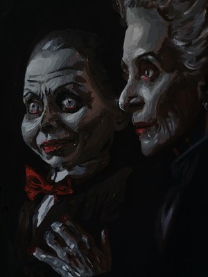 original poster portrait of Mary Shaw and Billy, acrylic, paper, handmade