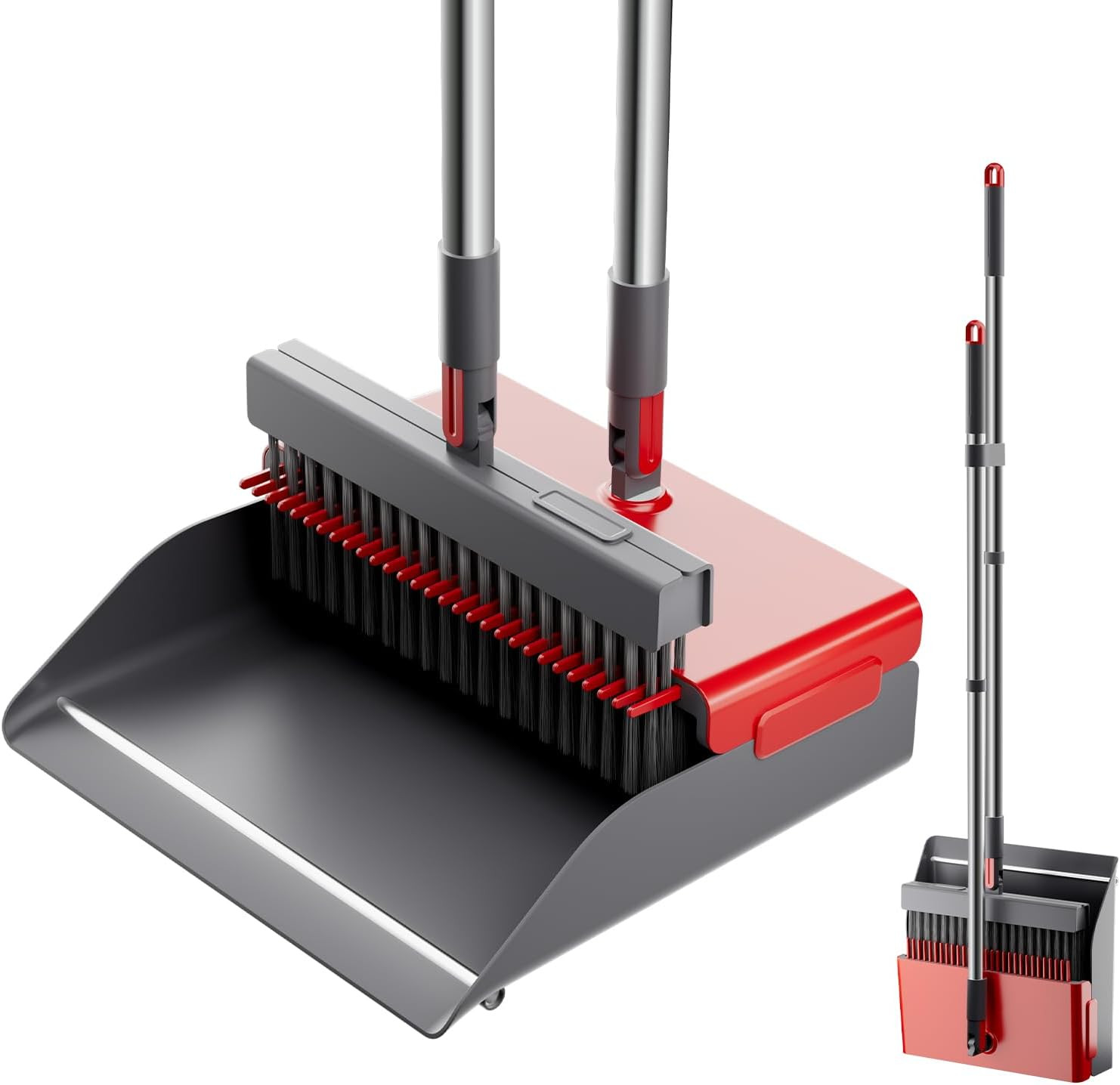 Broom with Dustpan Combo Set 50” Adjustable Long Handle 180 Degree Rotating Broo