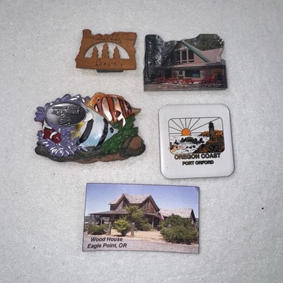 Lot of 5 Oregon Souvenir Fridge Magnets Crater Lake Coast Aquarium Resort
