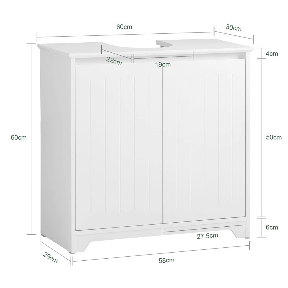SoBuy Mueble Bajo Lavabo 2 Puertas Blanco 60x30x60 cm BZR108-II-W