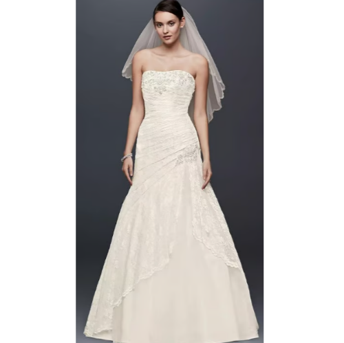 David's Bridal Size 6 Ivory A-line lace wedding dress w/ side split corset  | eBay