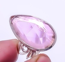 Rose Quartz 925 Sterling Silver Handmade Jewelry Ring s.8 A340