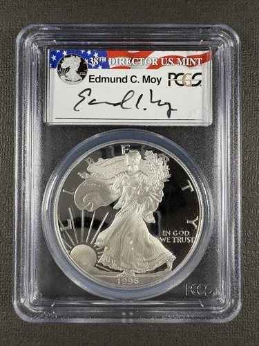 1996 Proof American Silver Eagle PCGS PR69 Deep Cameo Edmund Moy Hand Signed