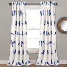 Rowley Birds Light Filtering Window Curtain Panels, Pair, 52" W x 95" L, Navy...