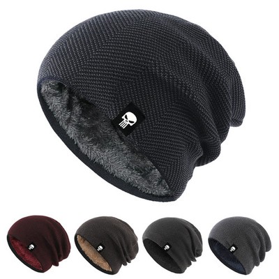 Winter Outdoor Thick Wool Lined Skull Beanie Unisex Ski Knit Cap Comfortable Bre
