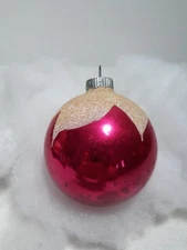 Vintage Shiny Brite Pink Confetti Mica Snow Capped Ball Glass Christmas Ornament
