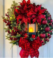 Christmas Decoration Golden Wreath With Lamp For Front Door Red Ball Flower Garl