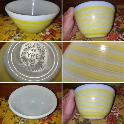 VTG Pyrex Yellow Stripe #401 Mixing Bowl 1 1/2 pt. *USED/READ*
