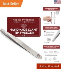 Professional Tweezers Slant Tip - Etched Tip Brow and Eyebrow Tool for Men an...
