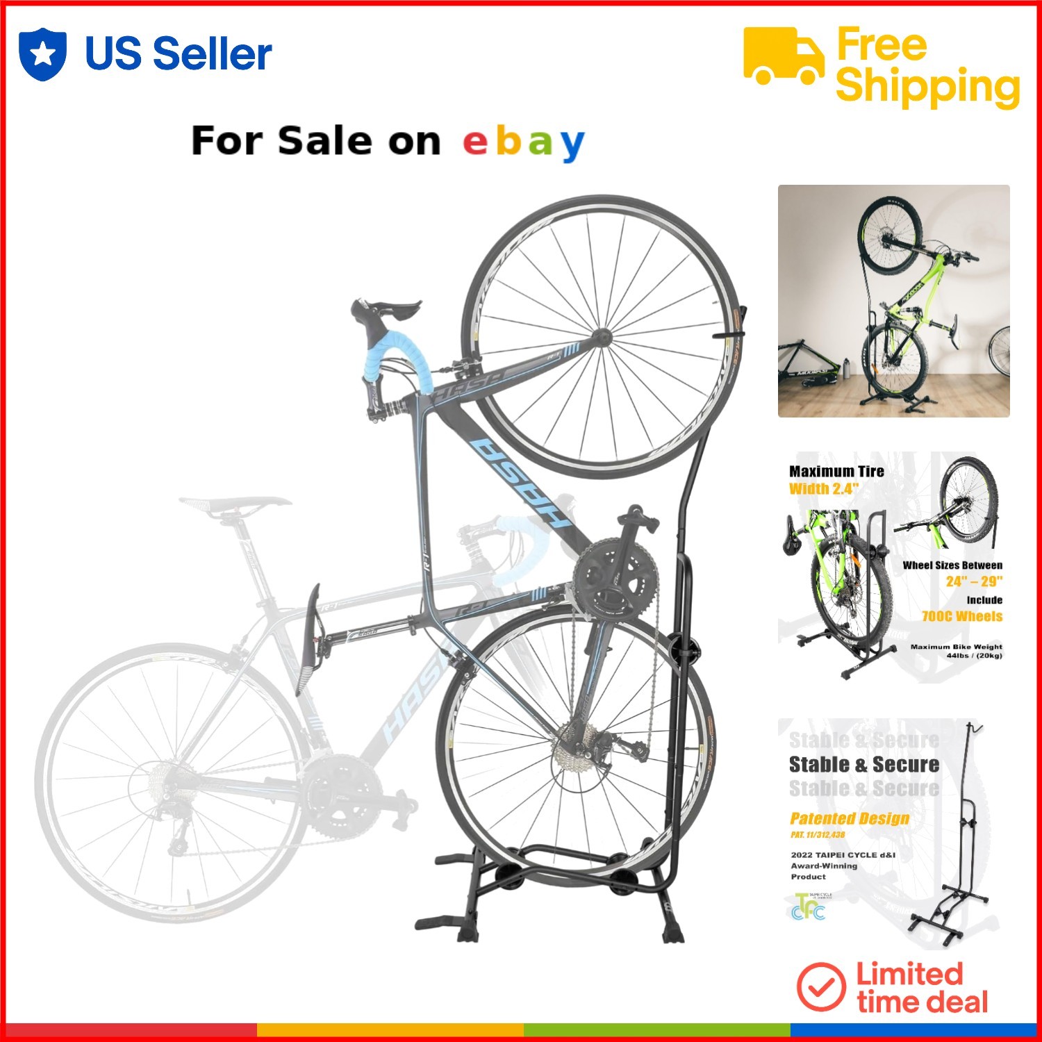 Upright Bike Stand Alloy Steel 29in Capacity Indoor Garage Space Saver