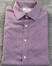 T M Lewin Men  s Two Fold Cotton Burgundy Mini Gingham Dress Shirt Sz 17.5-36