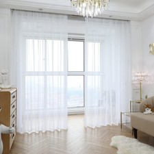 PHILEASY Window White Sheer Curtains 84 Inches Long 2 Panels Sheer Curtain Ba...
