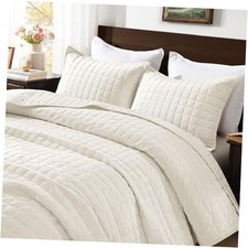California King Quilt Cream White, Velvet Lightweight Plush Plaid Bedspread,