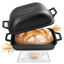 9QT Large Dutch Oven for Sourdough Bread with Silicone Baking Mat  Pre-Season