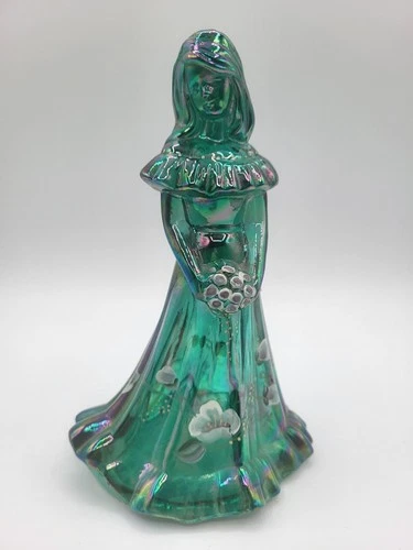 Shelly Fenton Iridescent Green Glass Bridesmaid Figurine Signed & Handpainted 7"