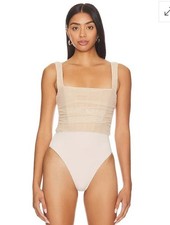 Nookie Vision Bodysuit Ruched Mesh Bodycon Nude Size Small New
