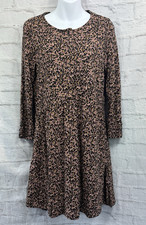 Fat Face Jersey Shift Dress Size 12 Black & Pink Floral Knee Length Cotton Modal