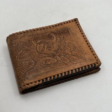 VTG 70s Leather Wallet Hand Tooled Floral Embossed Floral Needs Stitching Retro
