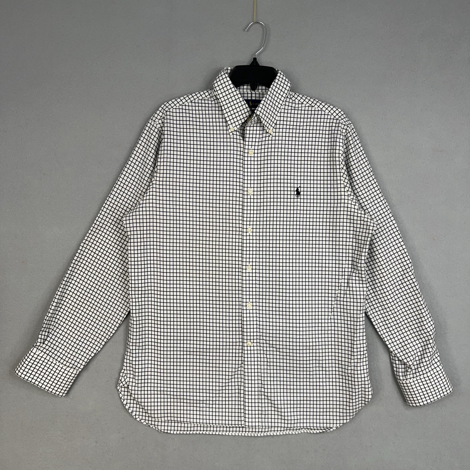 Ralph Lauren Shirt Mens 16 Black White Check Dress Preppy Office Western
