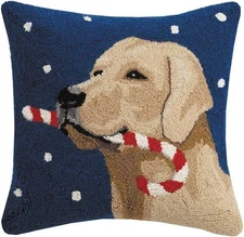 Golden Labrador with Candy Cane 18" Hook Pillow